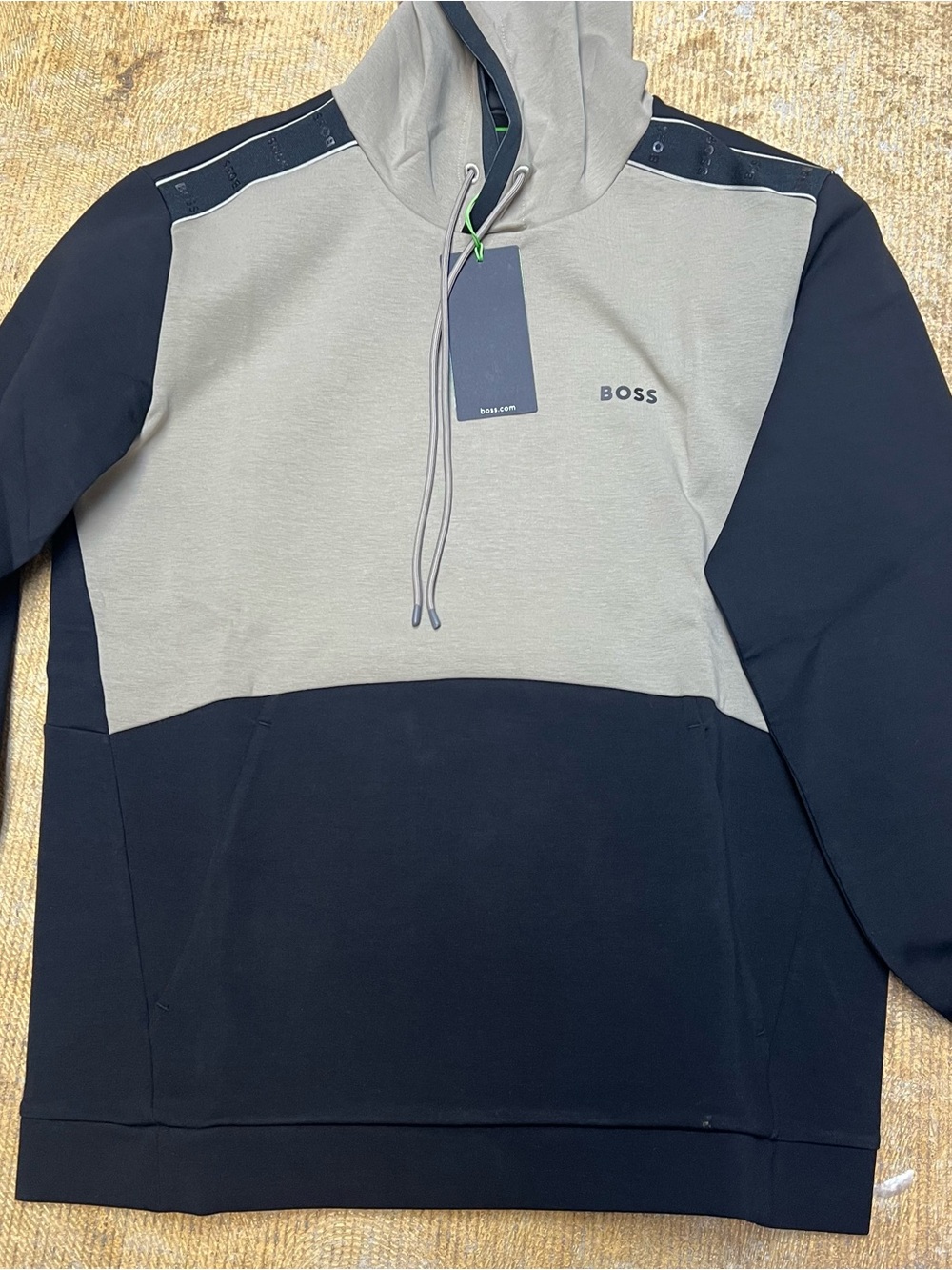 BOSS Beige & black Hooded Sweatshirt with Lime Accent